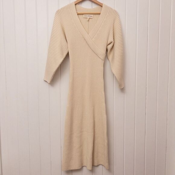 MARA HOFFMAN Samira Wrap-effect Ribbed Organic Cotton-blend Midi Dress Cream Siz - Picture 2 of 12